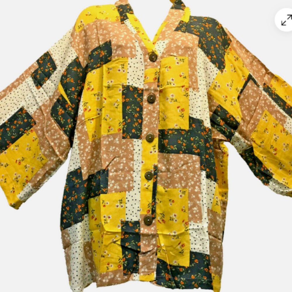 Nwt SACRED THREADS bohemian boho hippie funky floral rayon kimono TOP TUNIC 3X
